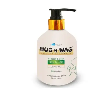 TTK Hug N Wag Skin and Hair Shampoo with Hyaluronic acid for Dogs, 350 ML at ithinkpets.com (1) (1)