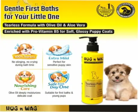 TTK Hug N Wag Tearless Puppy Shampoo with Pro Vitamin B5, 225 ML at ithinkpets.com (2)