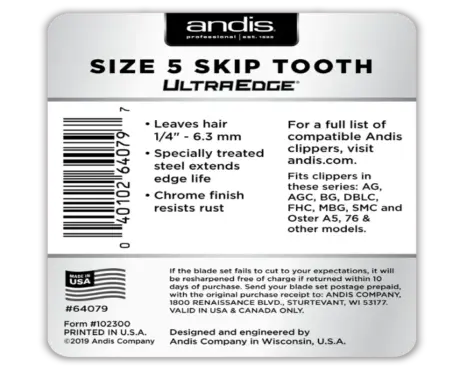 Andis UltraEdge Skip Tooth Size 5, 6.3mm at ithinkpets.com 2