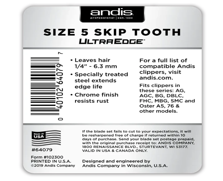 Andis UltraEdge Skip Tooth Size 5, 6.3mm at ithinkpets.com 2