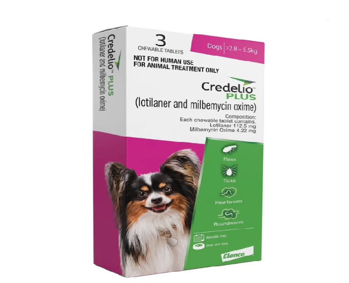 Elanco Credelio PLUS 112.5 mg Chewable Tablets for Dogs (2.8–5.5 kg),Tick, Flea, Worm & Heartworm Protection at ithinkpets.com 1 (1)