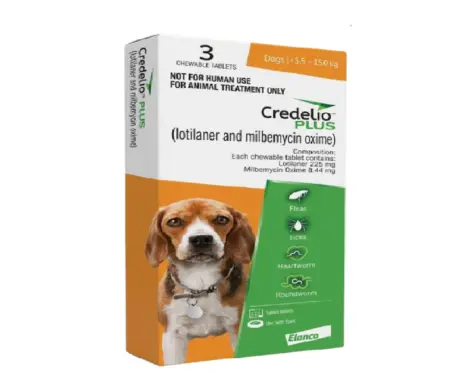 Elanco Credelio PLUS 225 MG Chewable Tablets for Dogs (5.5–11 kg), Tick, Flea, Worm & Heartworm Protection at ithinkpets.com 1 (1)