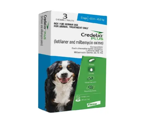 Elanco Credelio PLUS 900 MG Chewable Tablets for Dogs (22–45 kg, Tick, Flea, Worm & Heartworm Protection at ithinkpets.com 1 (1)