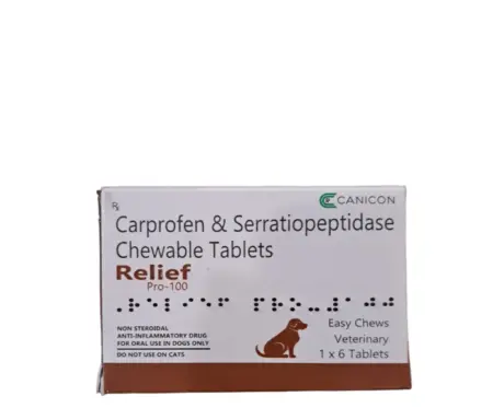Wellcon Relief Pro 100 MG Tablet (Carprofen & Serratiopeptidase) for Dogs, 6 Tablets at ithinkpets.com 1 (1)