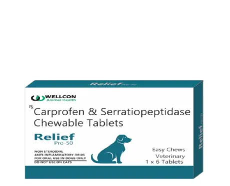 Wellcon Relief Pro 50 MG Tablet (Carprofen & Serratiopeptidase) for Dogs, 6 Tablets at ithinkpets.com 1 (2)